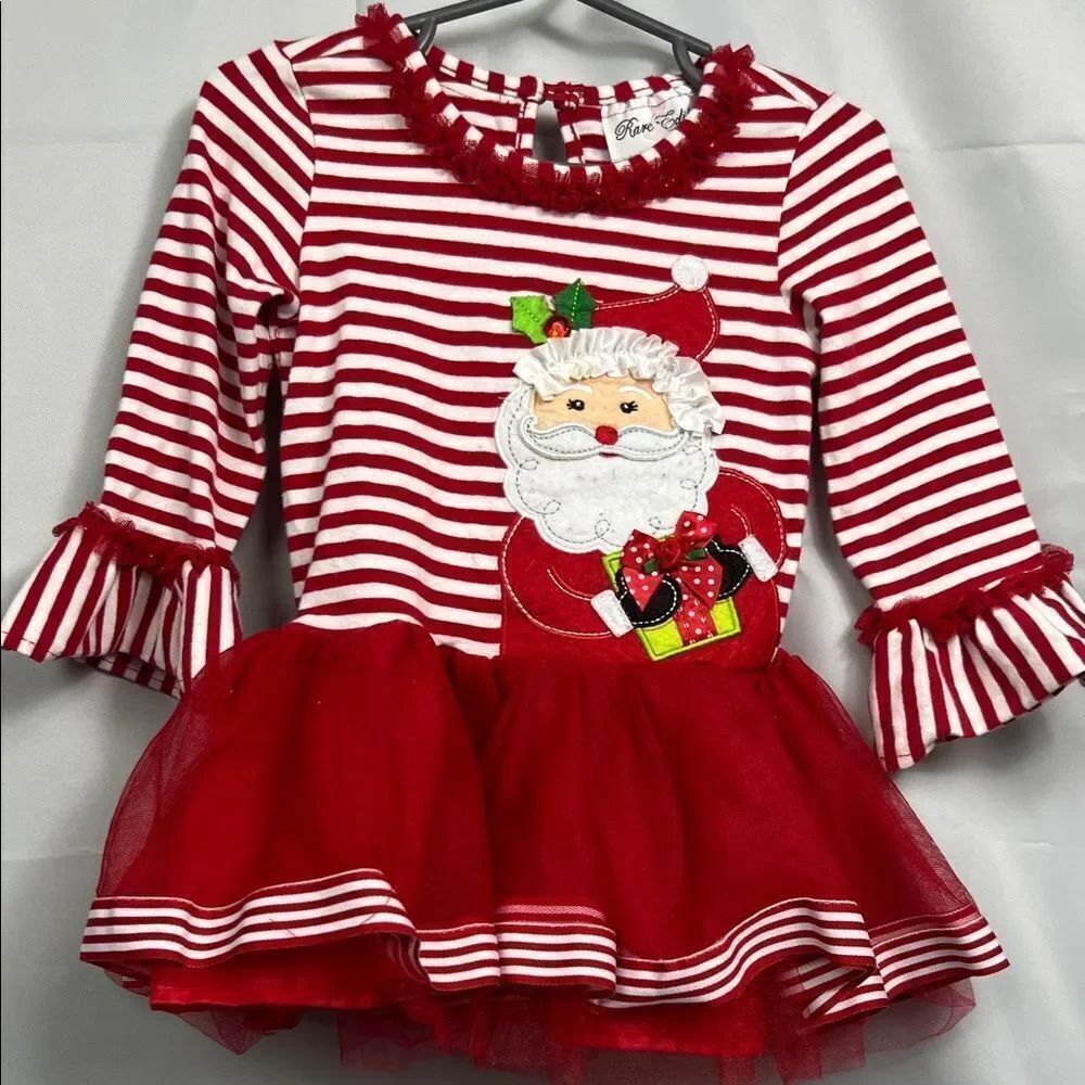 Rare Editions Red Stripe Santa Appliqué tulle skirt Dress size 18 months